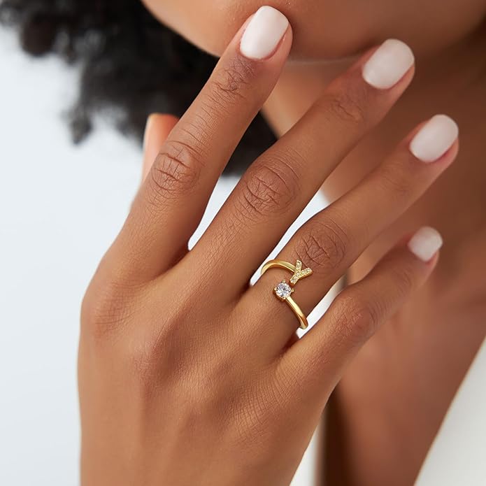 Eaciy Valentines Day Gifts for Kids Teen Girls - Initial Rings, Dainty 14K Gold Plated Adjustable Letter Rings Teen Girls Gift Trendy Stuff Non Tarnish Ring Birthday Valentines Day Gifts Jewelry