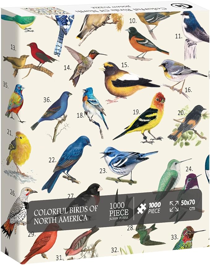 Vintage Bird Puzzles for Adults 1000 Pieces, Animal Hummingbird Puzzle of 36 Colorful Birds in North America, Bird Jigsaw Puzzles Nature