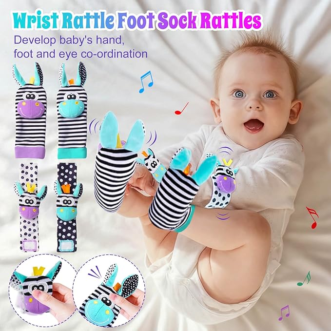 Baby Toys 0-6 Months - Baby Rattles Teething Toys 3-6 Month Infant Toys 6-12 Months Teether Toy 3 4 5 6 Month Old Newborn Essentials Must Haves Wrist Socks Christmas Gifts Valentines Gifts for Kids