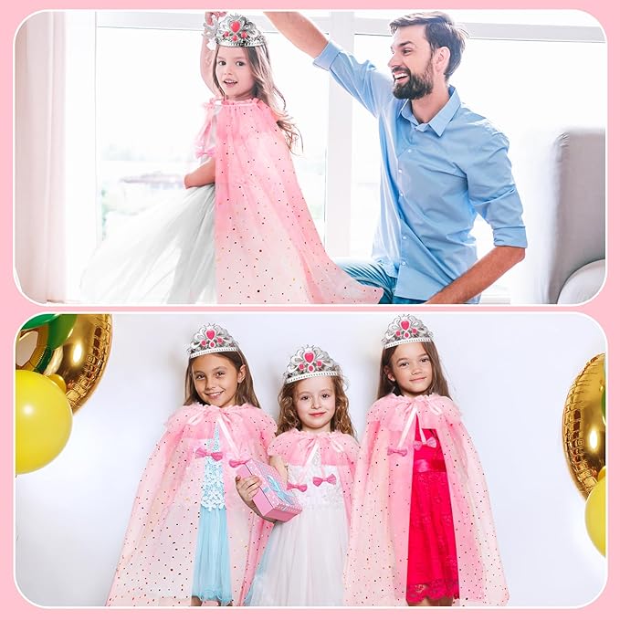 Princess Dress Up Clothes for Little Girls, 10 Pcs Toddler Dress Up Toys, Princess Cape with Crown, Wand, Jewelry, Princess Play Toys Gifts for 3 4 5 6 Year Old Girls(Pink)