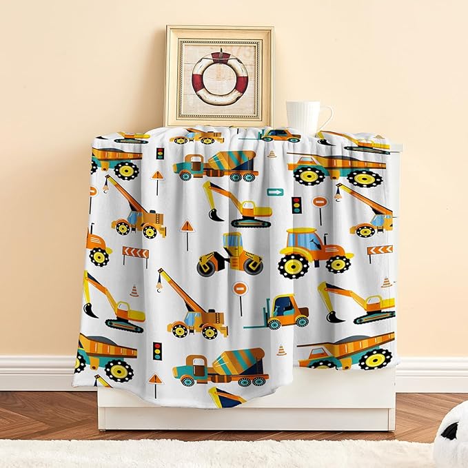 Wajade Kids Fleece Construction Truck Blanket for Boys Soft Throw Blanket with Trucks Car Print Birthday Christmas for Toddler Kids 60"x80"