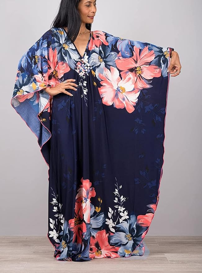 Venasha Womens Caftan Floral Print Kaftan Dress Short Sleeve Swimsuit Cover up Loungewear for Summer