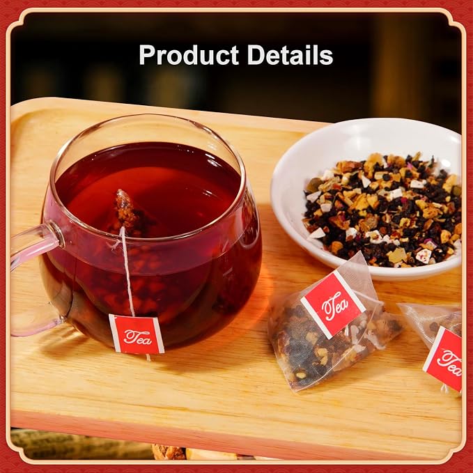 Hawthorn Berry Tea Bags, Hibiscus Herbal Tea, Caffeine-Free, 20 Count | 7-ingredient blend: dried plum, hawthorn, poria cocos, tangerine peel, red rose, diced pear and apple, tart fruity taste