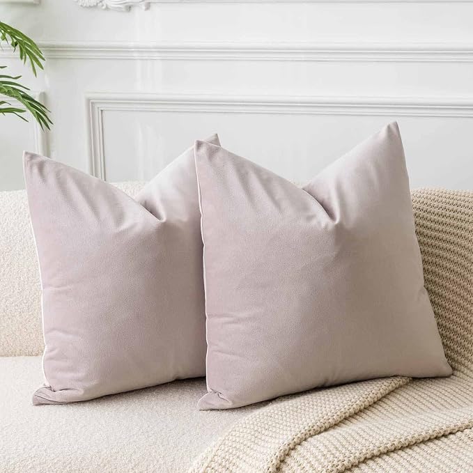 24x24 Velvet Throw Pillow Covers Set of 2 for Couch Sofa Bed,Champagne | JUSPURBET Decorative Pillow Covers with Invisible Zipper for Modern Living Room Bedroom Home Decor