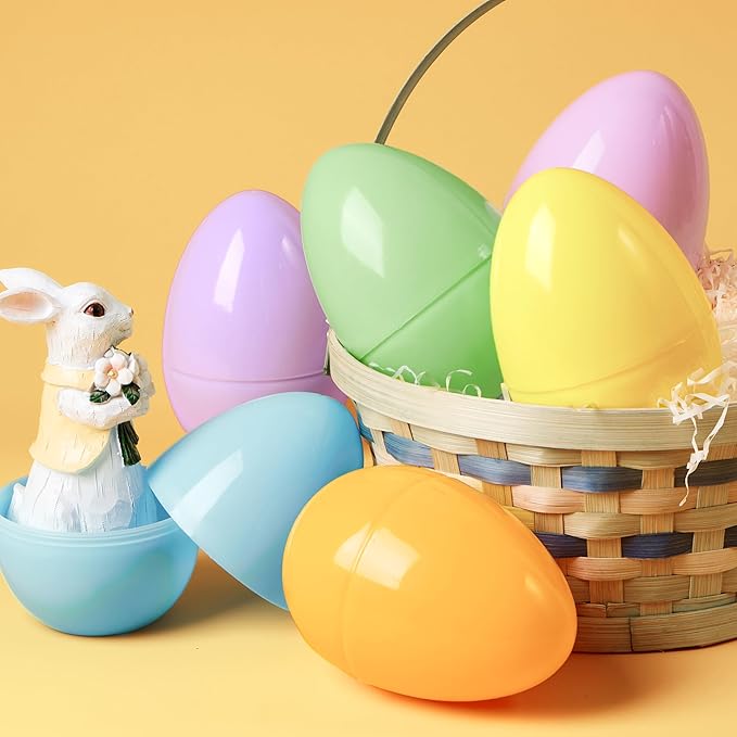 JOYIN 6 Pcs Large Pastel Easter Eggs, 6 Inches Jumbo Plastic Eggs Fillable for Easter Themed Hunt Colorful Basket Stuffers Fillers Filling Treats Party Favor Classroom Prize Supplies