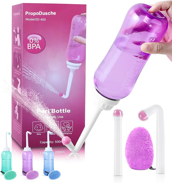 Portable Bidet with Intimate Washcloths - Bidet Sprayer with 2 Nozzle for Wash and Anal Douche, Bottle BPA-Free for Care