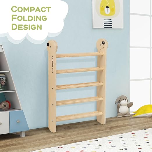 Olakids Pikler Triangle Set 8 in 1 Toddler Climbing Toys Indoor Playground Foldable Wood Baby Montessori Jungle Gym with Toddler Tower Ramp Slide Arch Rocker Angle Adjustable Ladder