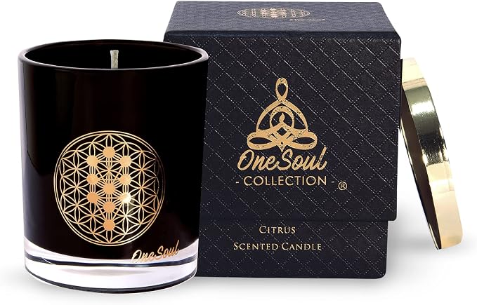 Citrus Aromatherapy Candle, Zesty Scented Candles, Luxury Candles Scented with Tree of Life Symbol, Hand-Poured Soy Candle, 50 Hours Burn Time, 7.6 oz. - OneSoul Collection