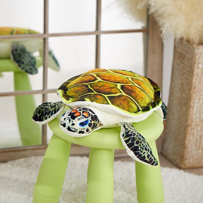 Athoinsu Realistic Stuffed Animal Sea Turtle Soft Plush Toy Ocean Life Tortoise Throw Pillow Birthday Plushie Gifts for Toddler Kids Boys and Girls, 18'' (Green)