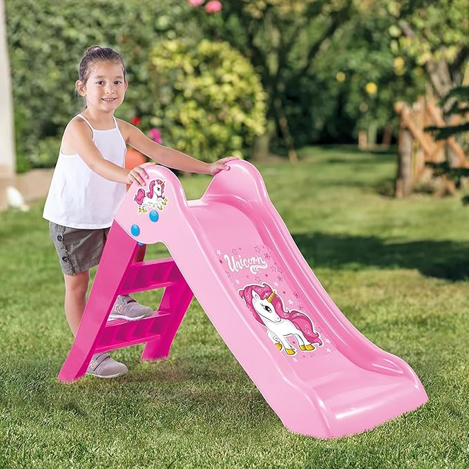DOLU: My First Slide: Unicorn & Pink - Indoor/Outdoor Toy, Foldable Slope, 2 Step Ladder, Durable Plastic, Playground Equipment, Toddlers Kids Ages 2+