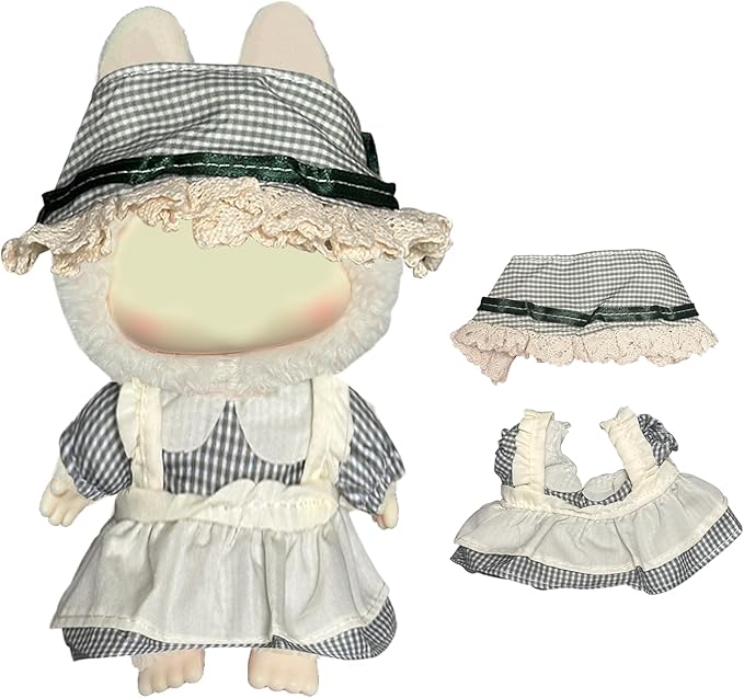 Doll Dress Set for 15-17cm Dolls, Cute Clothes for Dolls. Clothes Accessories for Doll Dress, Cute Miniature Clothes for Bag Charm, Photo Props, and Fashion Display. (Green Checkered Dress)