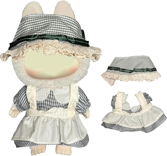 Doll Dress Set for 15-17cm Dolls, Cute Clothes for Dolls. Clothes Accessories for Doll Dress, Cute Miniature Clothes for Bag Charm, Photo Props, and Fashion Display. (Green Checkered Dress)