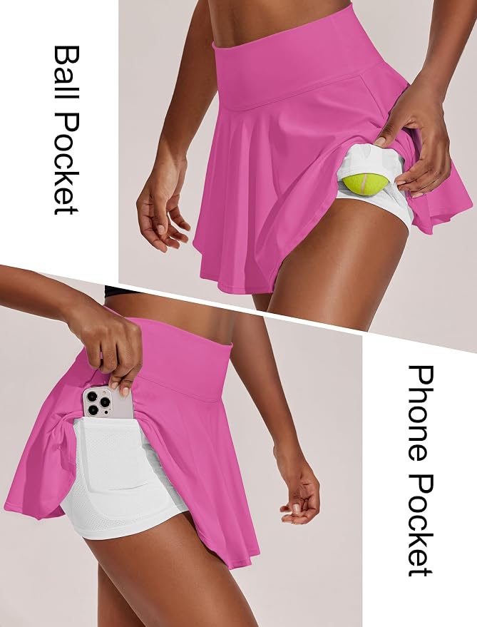 PINSPARK Womens Tennis Skirt 14" Pleated Athletic Golf Skorts with Pockets | High Waist, Tummy Control, Mini, Breathable, Lightweight, Soft, Built in Shorts, Pickleball, Casual