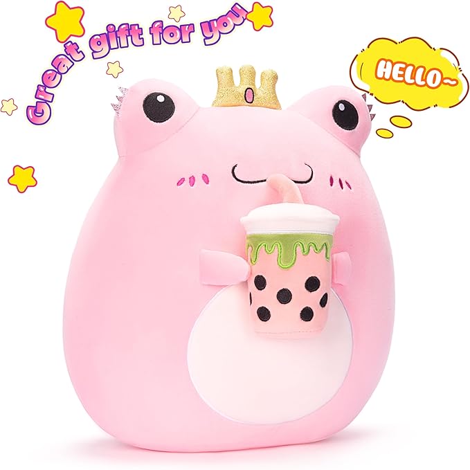 Original 13.5-inch Large Frog Plush Pillow Stuffed Animal Toy,Big Size Cuddle Huggable Cute Soft Toys Fat Kawaii Pillows Plushie,Gift for Kids Girls