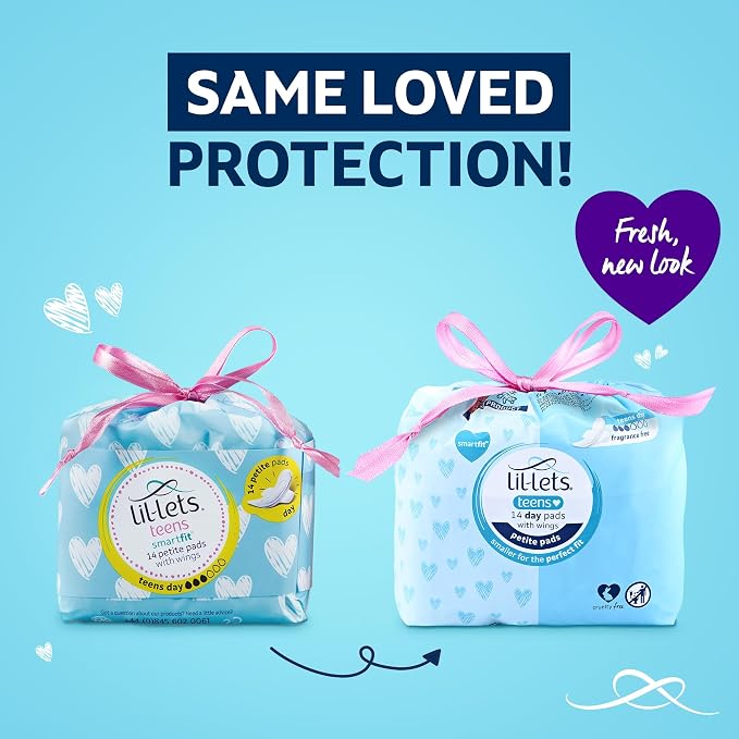 Lil-Lets Teens Day Pads with Wings - 70 Count Period Pads - Thin, Super Absorbent Sanitary Napkins, Soft & Breathable, Fragrance-Free - First Periods, Light to Medium Days *Packaging May Vary*