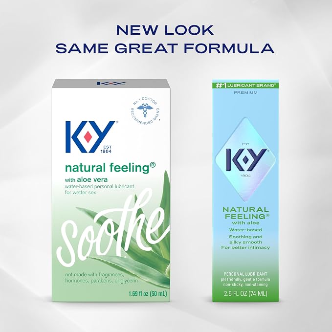 K-Y Natural Feeling with Aloe, Water Based Lube for Sex, Sex Toy & Anal Lube, Non-Sticky Personal Lubricant, Condom-Friendly, pH-Friendly, Travel Size Lubricant, 2.5 Fl Oz