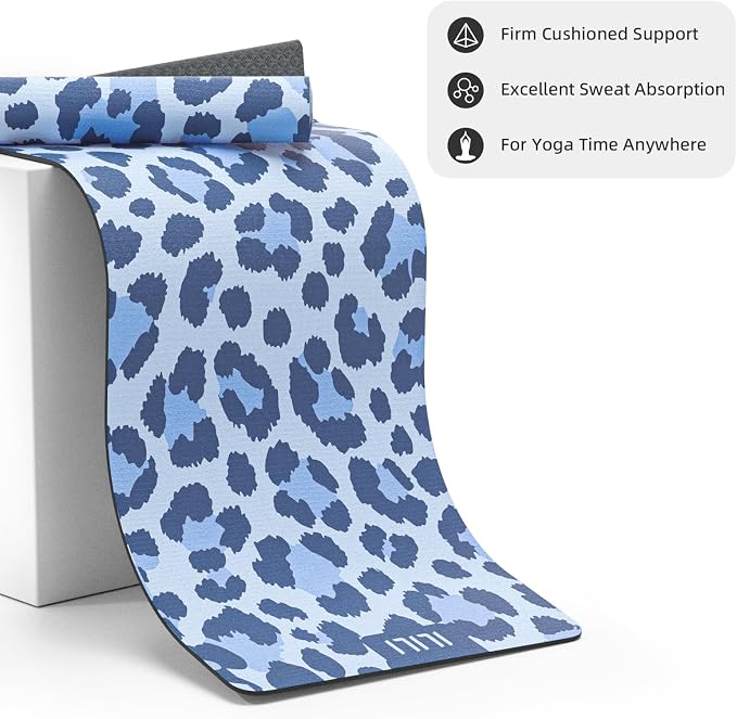 ILILI Yoga Mat Leopard Print Yoga Mat 8mm, Suede & TPE Thick Exercise Mat, Workout Mat for Women Men, 72''x25'' Fitness Mat with Strap for Home Gym, Yoga, Pilates, Stretching