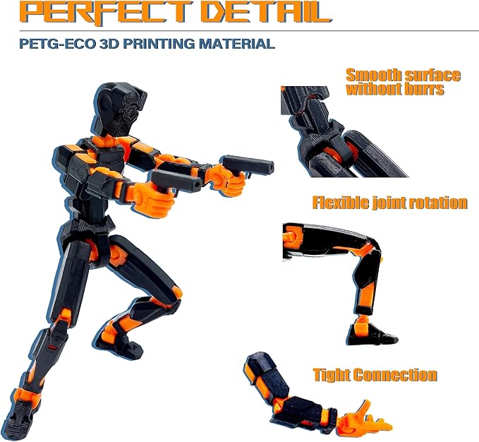 T13 Action Figure Set (Assembly Completed),Dummy 13,Titan 13 Action Figures,3D Printed Toys Multi-Jointed Movable (Black/Orange)