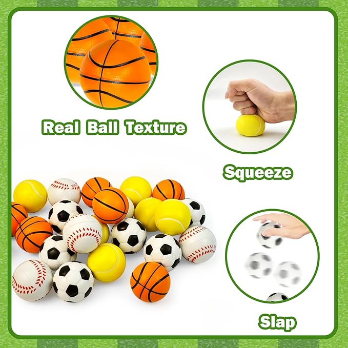 Stress Ball Valentines Day Cards Gifts for Kids Classroom -24 Pack, Mini Foam Sports Toys with Exchange Cards for Boys School, Valentines Goodie Bag Stuffer Class Treats Prizes for Preschool Toddlers