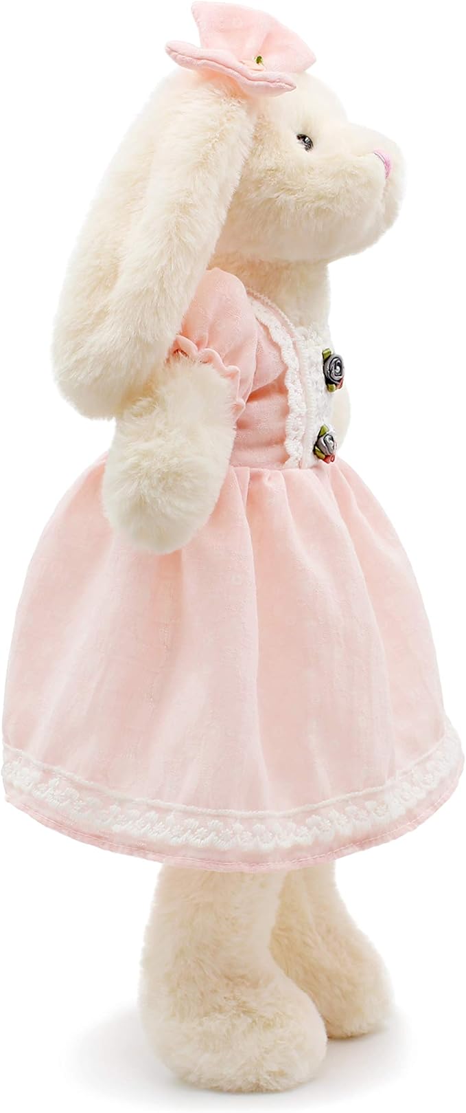 Small Soft Stuffed Animal Bunny Rabbit Plush Toy for Baby Girls 15inch (White Rabbit Wearing Pink Retro Dress)