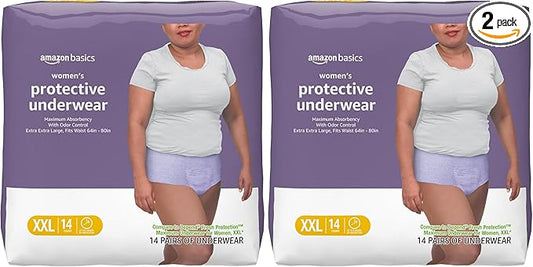 Amazon Basics Postpartum Incontinence Underwear for Women, Maximum Absorbency, Fresh Protection, Bladder Leak Protection, Disposable, XX-Large, Lavender, 14 Count (Pack of 2)