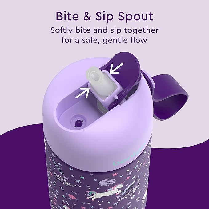 Bentgo® Kids Stainless Steel Insulated Water Bottle - Leak-Proof; Keeps Cool for 12 Hours; Durable, BPA-Free, Dishwasher Safe 14 oz. Cup for Ages 3+ for School/Sports/Daycare (Unicorn)