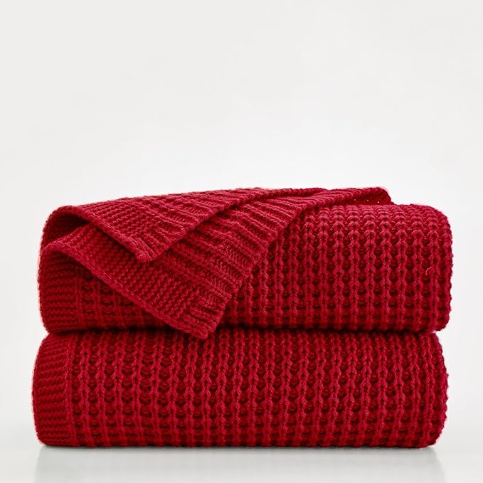 Douceur Christmas Red Throw Blanket for Bed, Soft Chunky Cable Knit Throw Blanket, Classic Fisherman's Rib Stitch Pattern Throw for Living Room,50"X60"