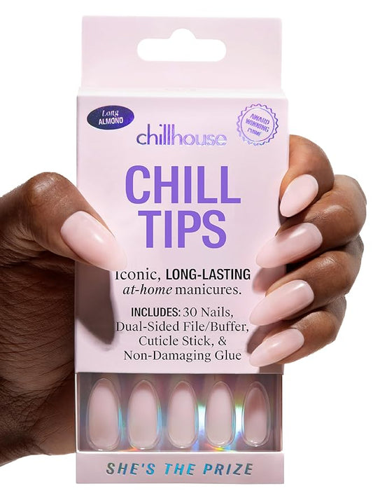 Chillhouse - Chill Tips, Press on Nails Kit - She's the Prize (Long Almond) - 30 Nail Shapes & Sizes - Up to 2 Weeks of Wear - Customizable - Reusable - Latina Founded, Women Owned - Beauty, Self Care
