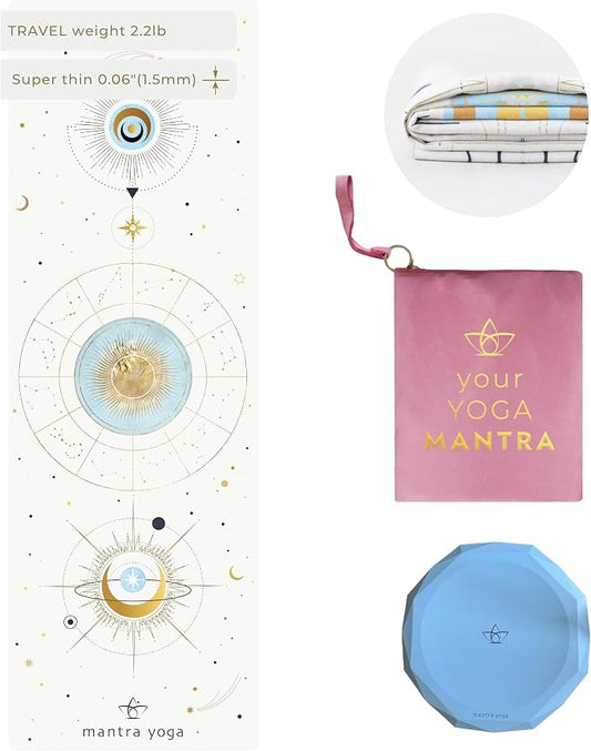 Mantra Yoga Travel PRO 1.5mm with Knee Pad - Foldable Fitness & Exercise Mat with Bag | Lightweight, Compact & Eco-Friendly | Non-Slip & Washable | For All Types of Yoga | 72" L x 24" W | 2.6 lbs