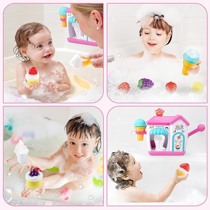 Toddler Bath Toys for 3 4 5 6 7 8 Years Old Girls, Bubble Ice Cream Maker Bath Toy, Shower Toys, Toddler Bath Toys Age 2-4, Bathtub Bubble Machine, Toy for 3 4 5 6 7 8 Years Old Boys Girls