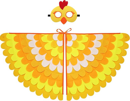 D.Q.Z Bird-Wings-Costume for Kids Dress Up, Felt Feathered Owl Parrot Chicken Animal Role Play Costume, Gift for Girl Boys