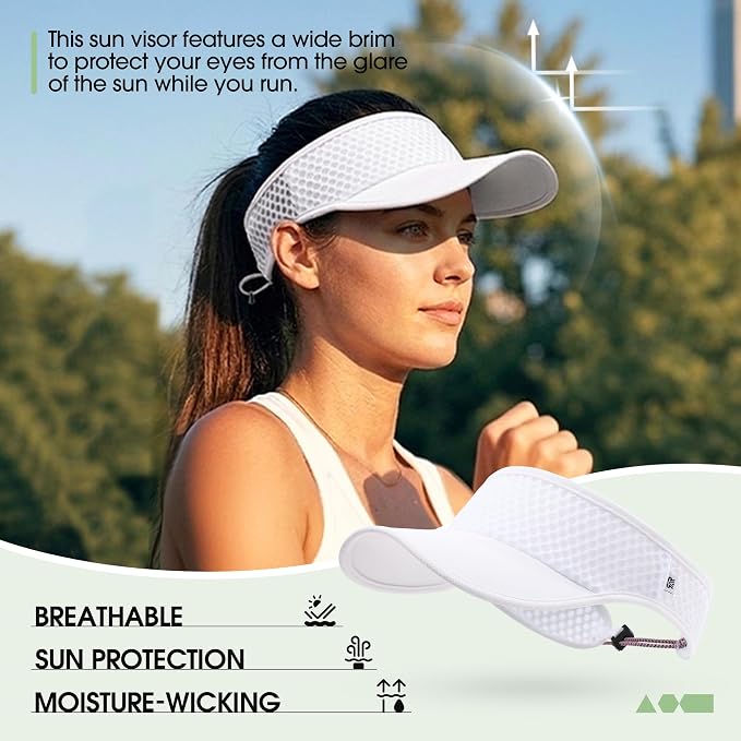Breathable Mesh Sun Visor Lightweight Sport Hat for Men Women | Adjustable Elastic Machine Washable Moisture Wicking Quick Dry Comfortable Sun Protection for Golf Running Tennis Hiking
