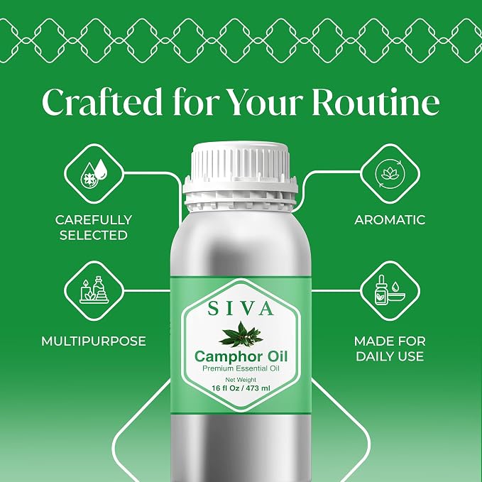 Siva Camphor Essential Oil 16 Fl Oz – for Diffuser, Skin & Hair Care – Ideal for Massage & DIY Blends