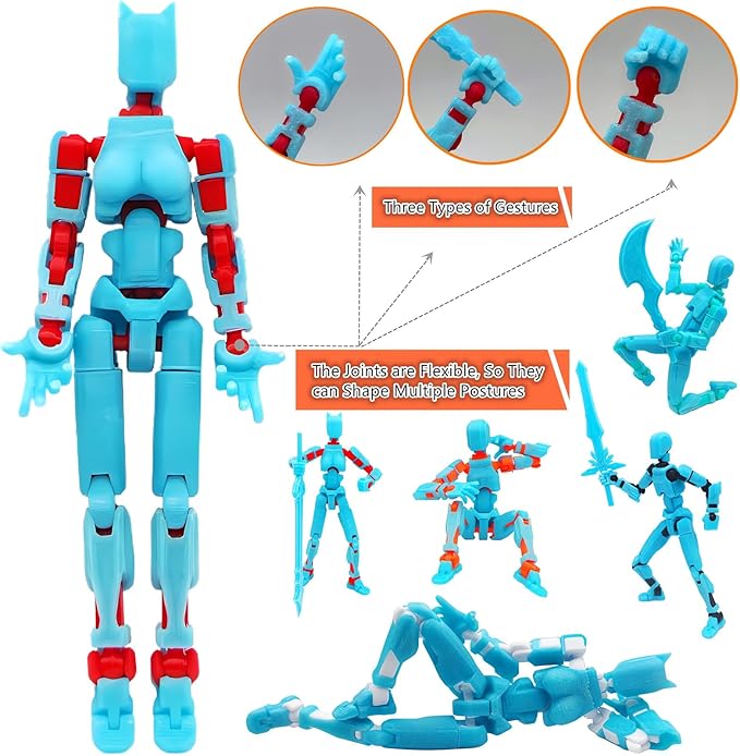 T13 Action Figures (Grow in The Dark Blue) Titan 13 Action Figures T13 3D Action Figure Set Already Assembled Dummy 13 Nova T-13 Robot 3D Printed Multi-Jointed Movable Toy (Blue Red + Dog)