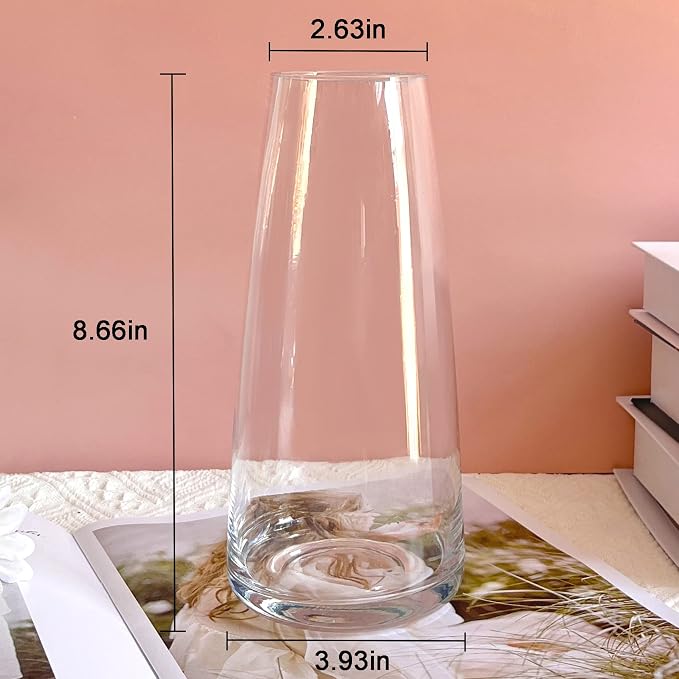 Aoderun Glass Vase for Flowers Modern Vases Home Decor Unique Flower Vase for Bouquet 8.7" Centerpiece Vase Decor Room,Bedroom,Living Room,Library,Office,Table,Entryway,Modern Farmhouse(Clear)