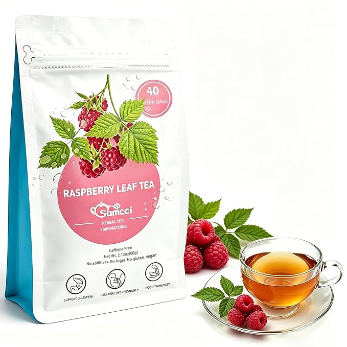 Samcci - Raspberry Leaf Tea Bag, 40 Teabags - Natural Pregnancy Tea - Pure Red Raspberry Leaf Herbal Tea - Help Childbirth & Support Menstrual - Non-GMO - Caffeine-free