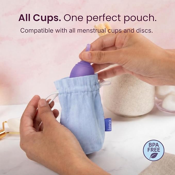 Lena Menstrual Cup Storage Bag - 100% Cotton Drawstring Pouch for Menstrual Cups, Period Cup Carrying Case, Breathable Cup Holder Bag for Travel and Storage, Disc Container, Light Blue