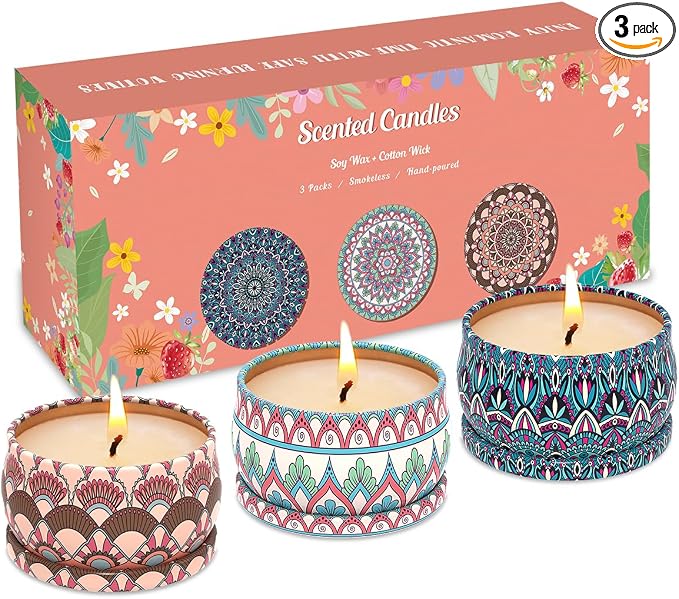 Scented Candles Gifts Set of 3, Soy Wax Gift Set Candle for Home Scented,Birthday Gifts, Christmas, Anniversary, Valentine's, Graduation, Holidays, Thanksgiving, Aromatherapy, Baby Shower Prizes