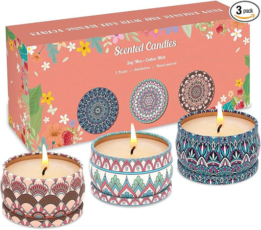 Scented Candles Gifts Set of 3, Soy Wax Gift Set Candle for Home Scented,Birthday Gifts, Christmas, Anniversary, Valentine's, Graduation, Holidays, Thanksgiving, Aromatherapy, Baby Shower Prizes