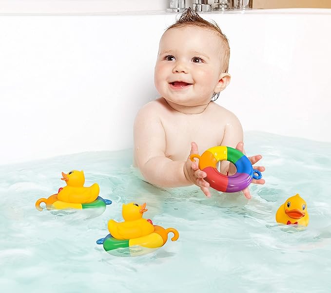 Duck Tubing Floating Bath Toys Mold Free No Holes Bathtub Float Play Connecting Rings with Ducks for Baby Toddlers and Kids
