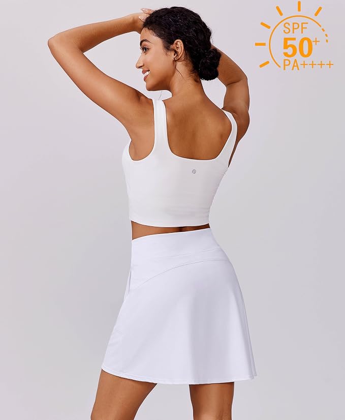 PINSPARK 17" Golf Skorts for Woman High Waisted Tennis Skirt with 4 Pockets | Lightweight, Quick Dry, 4-Way Strecth, Breathable, Tummy Control, UPF 50+ Athletic Skort for Workout, Pickleball, Gym, Casual