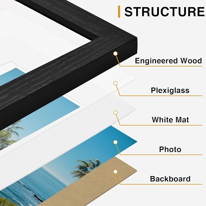 Vittanly 5x7 Picture Frames Set of 9, Black&Brown&Dark Grey | Display Pictures 4x6 with Mat or 5x7 without Mat, Small Photo Frames, Engineered Wood with Shatter Resistant Plexiglass