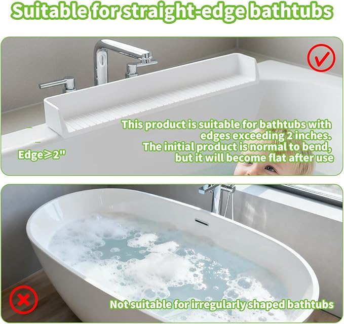 Bathtub Splash Guard for Kids, 2.62Ft Longer Silicone Bathtub Water Guards Play Shelf with 11 Suction Cups, Toy Tray Caddy Holder for Tub,Water Leak & Splash-Proof,Bath Tub Ledge Shelf for Kids, White