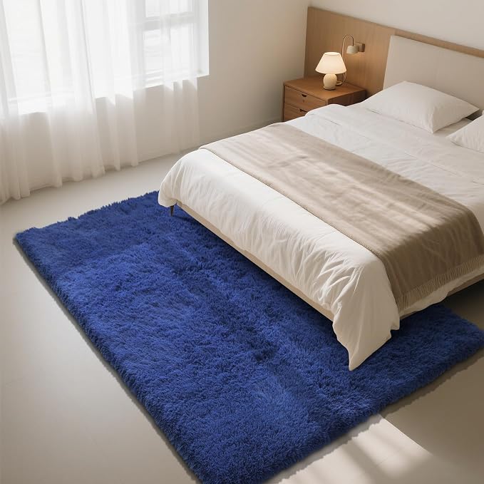 Blue Fluffy Rug Shag Area Rug, 8x10 Area Rugs for Girls Bedroom, Big Soft Shag Bedside Non-Slip Plush Dorm Carpet Home Decor Aesthetic