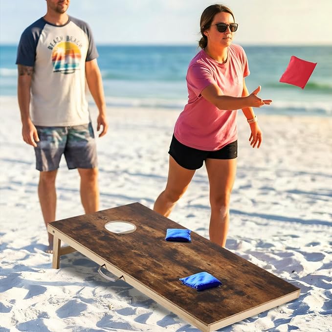Sportdo 4x2 ft Solid Wood Cornhole Set with 8 Bean Bags, Regulation Size Cornhole Board Set for Adults, Cornhole Game Set for Tailgate Backyard Toss Games Indoor&Outdoor Activities