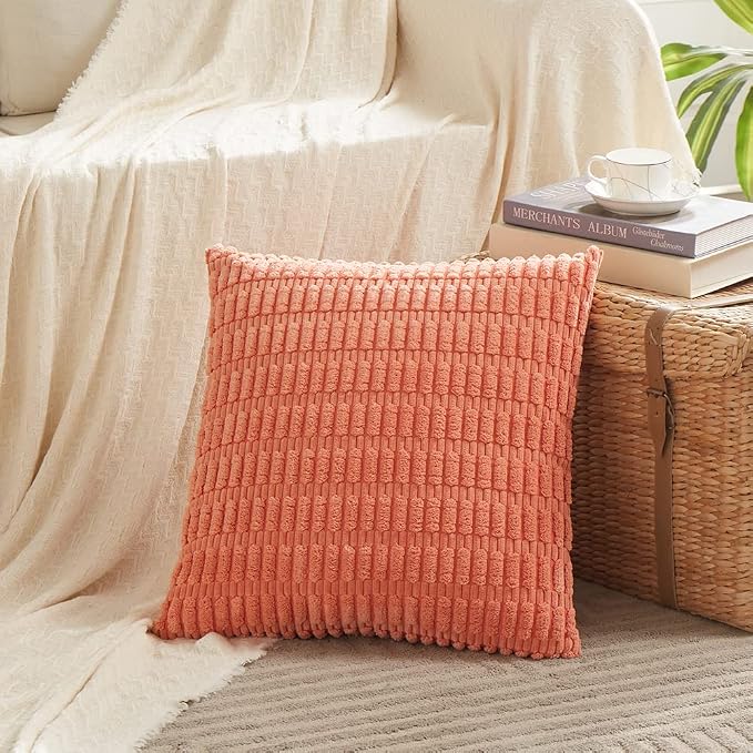 Fancy Homi 4 Packs Decorative Throw Pillow Covers for Living Room Couch Bed, Modern Farmhouse Boho Home Décor Accent Cushion Case, 20" x 20", Coral