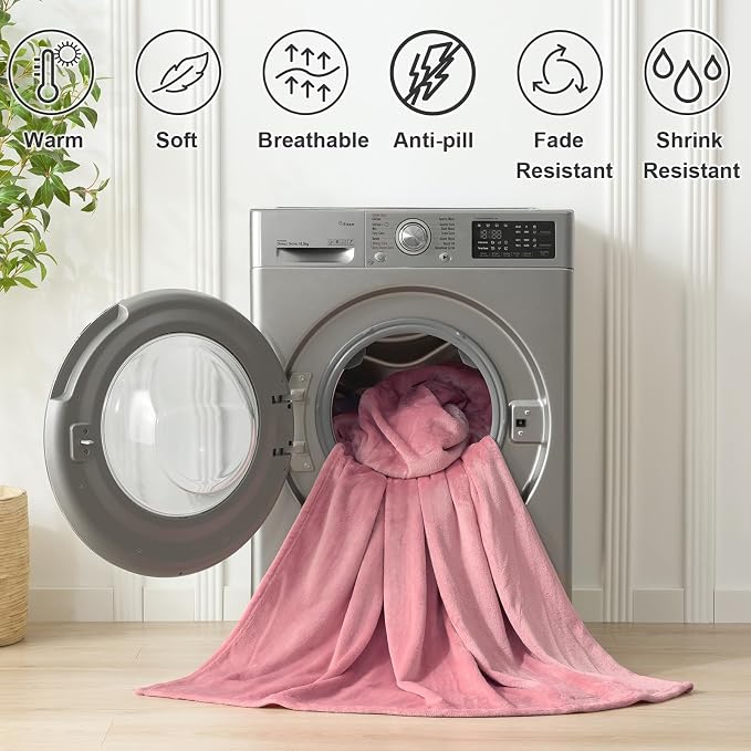 Hansleep Throw XL Fuchsia Fleece Blanket, Soft Flannel Bed Blanket | Fuzzy Cozy Blanket 50x70 Inches, Multi-use for Bed, Sofa, Couch, Travel, Camping, All Season Warm Lightweight Cover