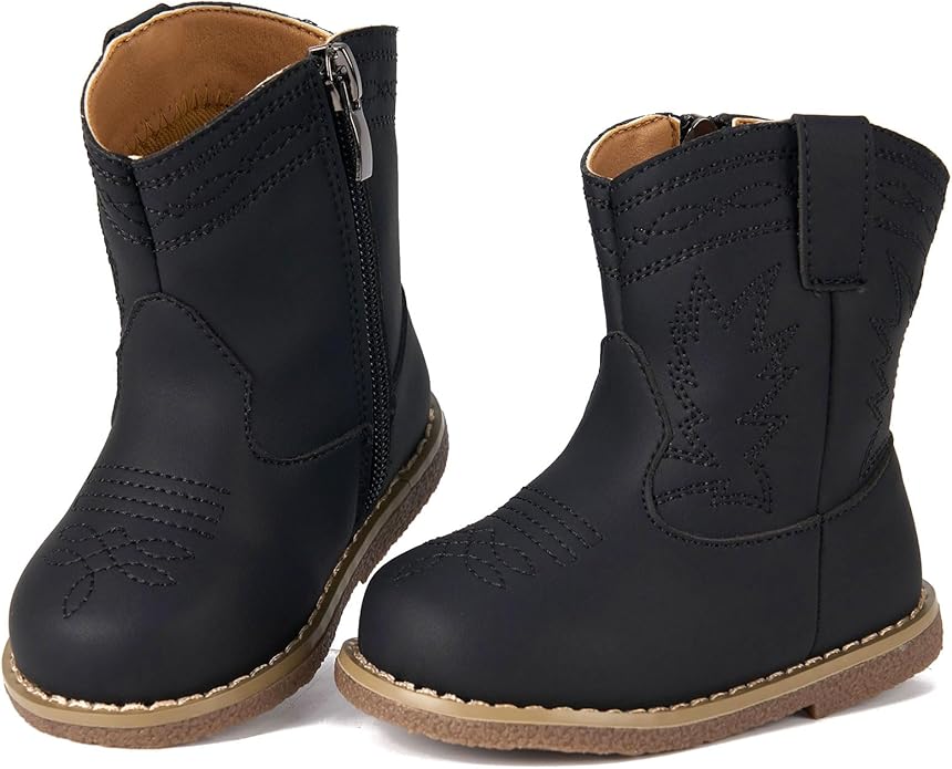 Newsonet Baby Cowboy Cowgirl Boots Infant Western Boots Toddler Boys Girls Round Toe Riding Mid Calf Boots All Seasons for 6 9 12 18 24 Months