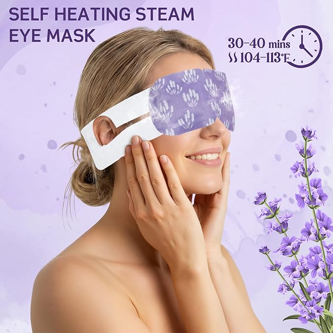 100 Pcs Steam Eye Masks for Dry Eyes Lavender Self Heated Steam Warm Eye Mask Heated Disposable Eyes Masks for Dark Circles, Puffy, Relief Stress, Fatigue Relaxation Gifts