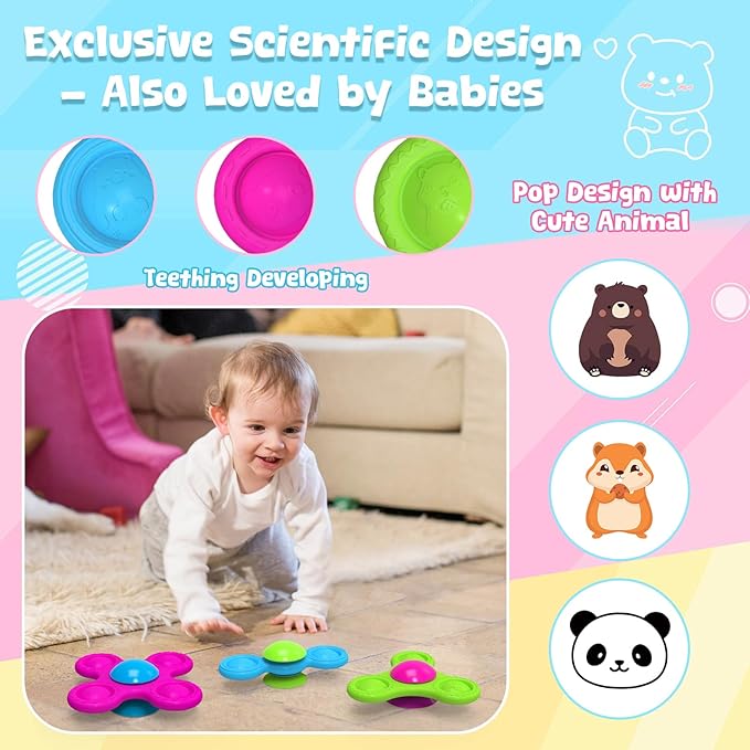 Suction Spinner Toys for Babies Bath Toys for Babies 10-12 Months+ Gifts for Kids Suction Cup Toys (Classic Edition - Animals)